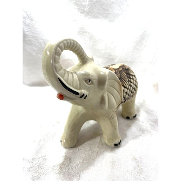 Ceramic Elephant Made in Brazil Trunk Up Good Luck 6” x 7” - Picture 5 of 5